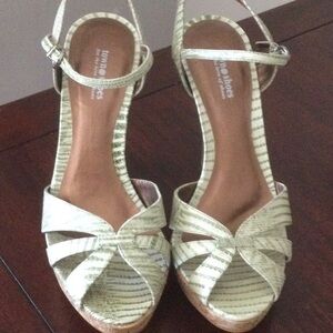 COPY - Town Shoes platform cork high heeled espadrille sandals in pale green